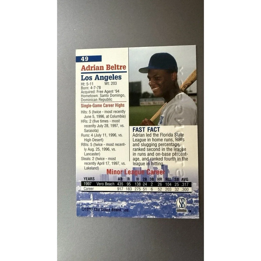 1997-98 Score Board Autographed Collection - Adrian Beltre #49 Strongbox (RC)